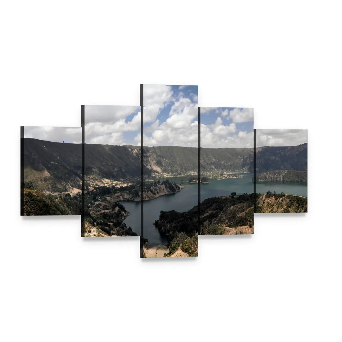 Wenchi Crater Lake Canvas Wall Art, 5 panel 5 Star layout gallery wrapped canvas set, angled product view