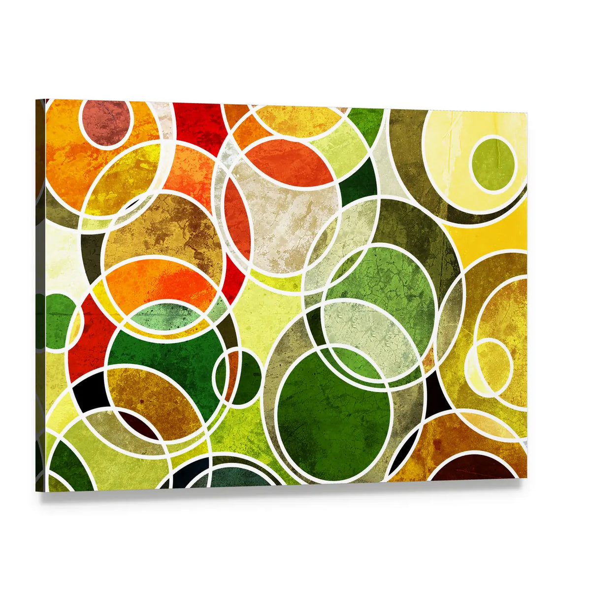 Abstract Overlapping Geometric Circles Canvas Wall Art, single panel gallery wrapped canvas, angled product view