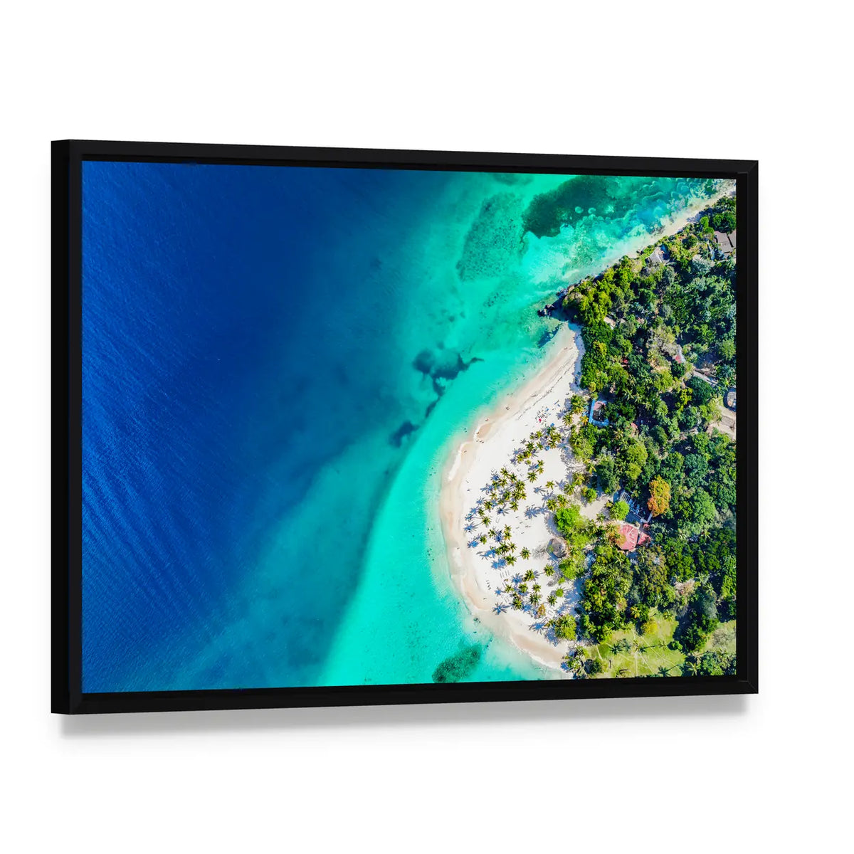 Bacardi Island, Dominican Republic Canvas Wall Art, framed canvas in a black floater frame, angled product view