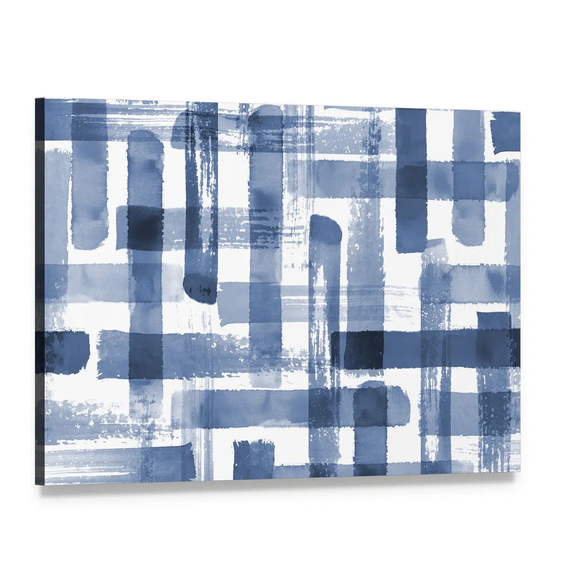 Blue Grunge Cross Geometric Shapes Canvas Wall Art, single panel gallery wrapped canvas, angled product view