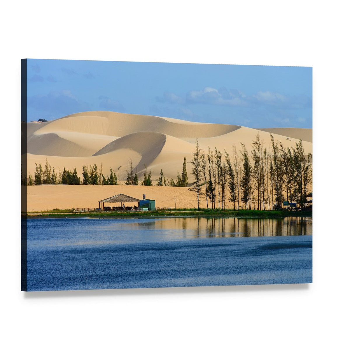 White Sand Dune with Lakeside Reflection Canvas Wall Art, single panel gallery wrapped canvas, angled product view