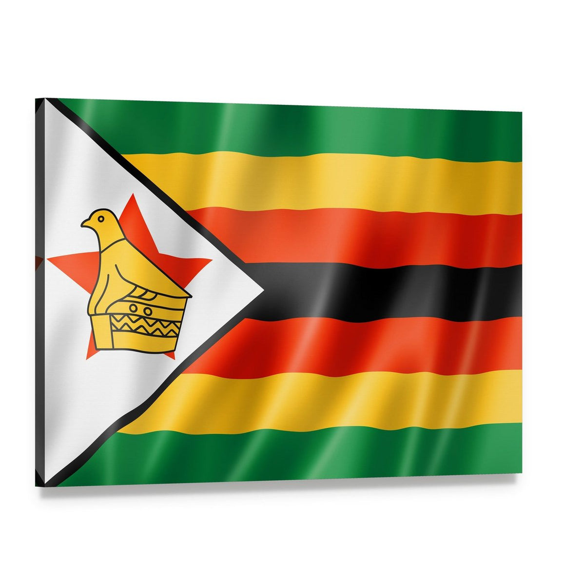 Zimbabwe Flag with Soapstone Bird Canvas Wall Art, single panel gallery wrapped canvas, angled product view