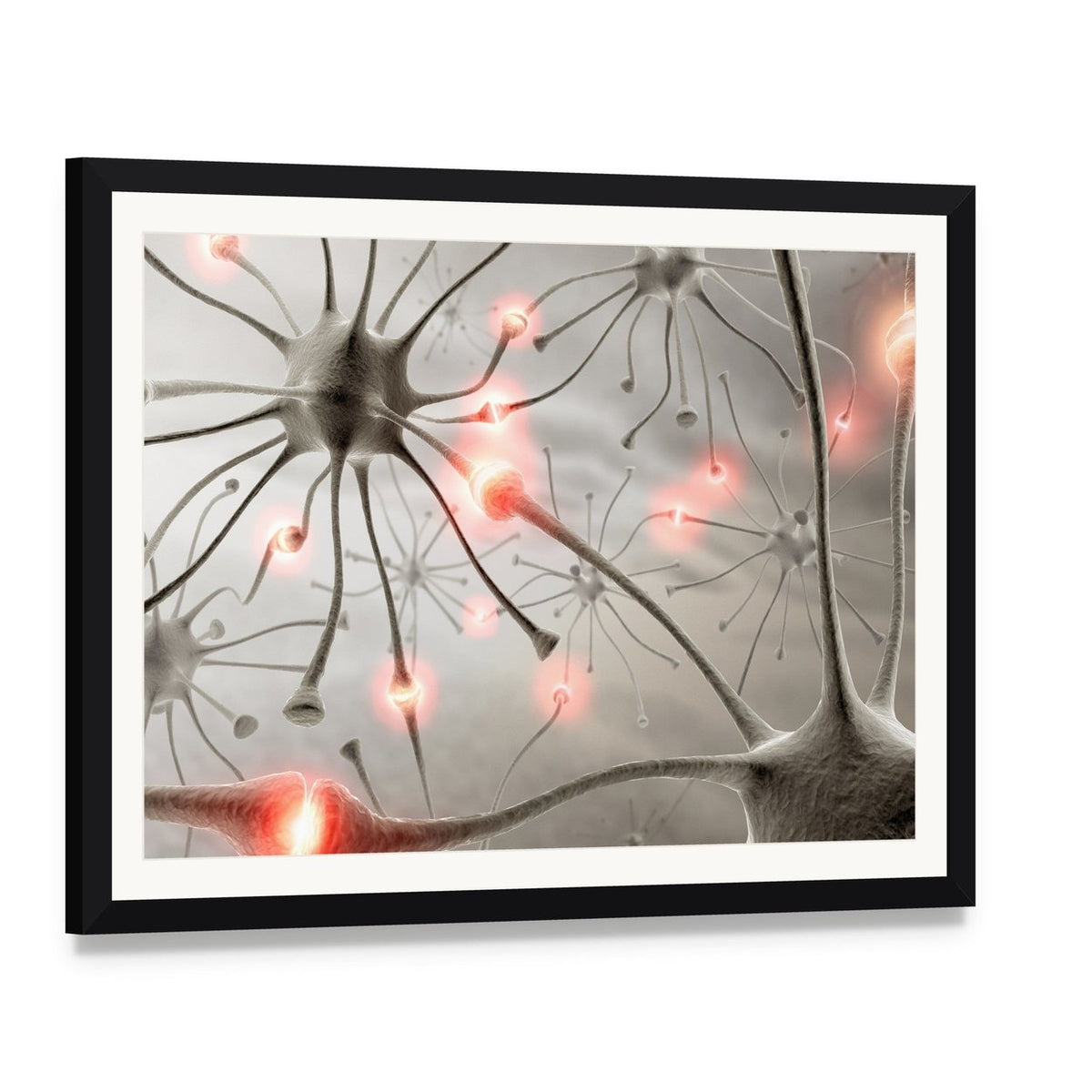 Hardwired Neurons Canvas Wall Art, framed print with white mat and black frame, angled product view