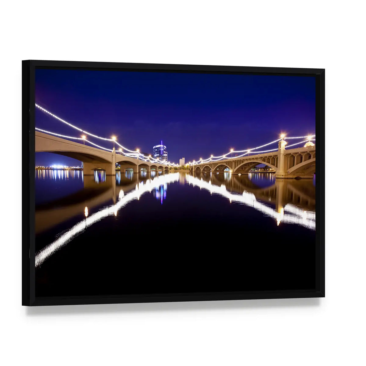 Mill Avenue Bridges In Tempe Arizona Canvas Wall Art, framed canvas in a black floater frame, angled product view