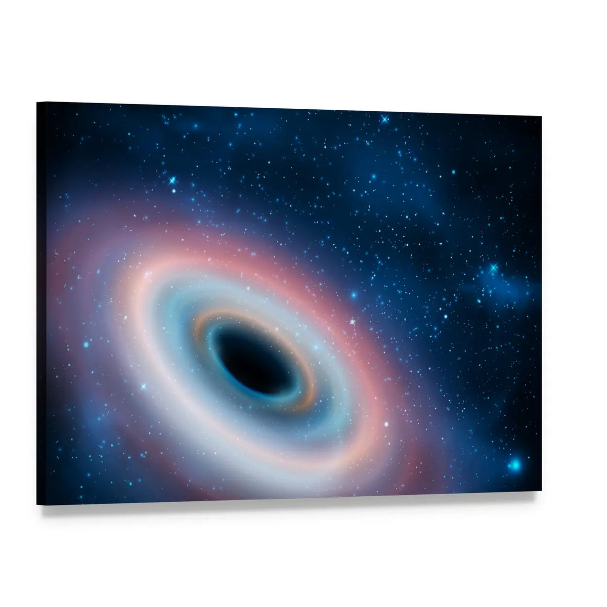 Black Hole with Multicolored Accretion Rings Canvas Wall Art, single panel gallery wrapped canvas, angled product view