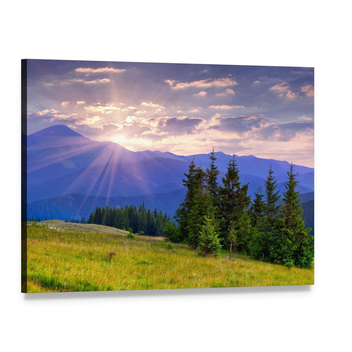 Summer Landscape in the Carpathian Mountains Canvas Wall Art, single panel gallery wrapped canvas, angled product view