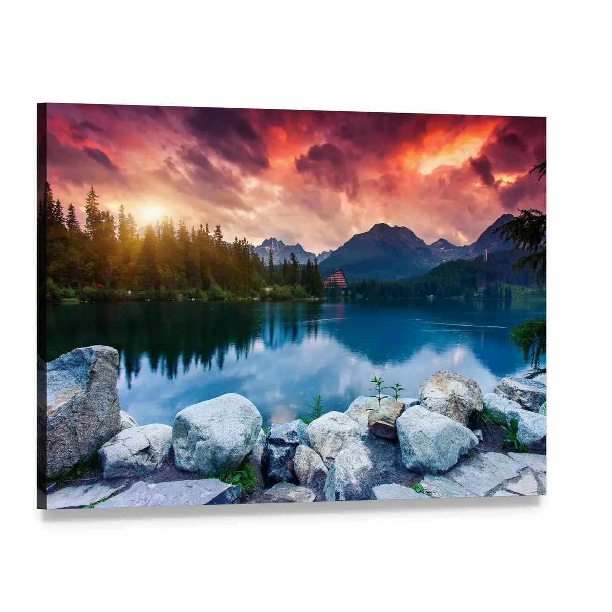 Tatra Mountain Lake at Sunset Canvas Wall Art, single panel gallery wrapped canvas, angled product view