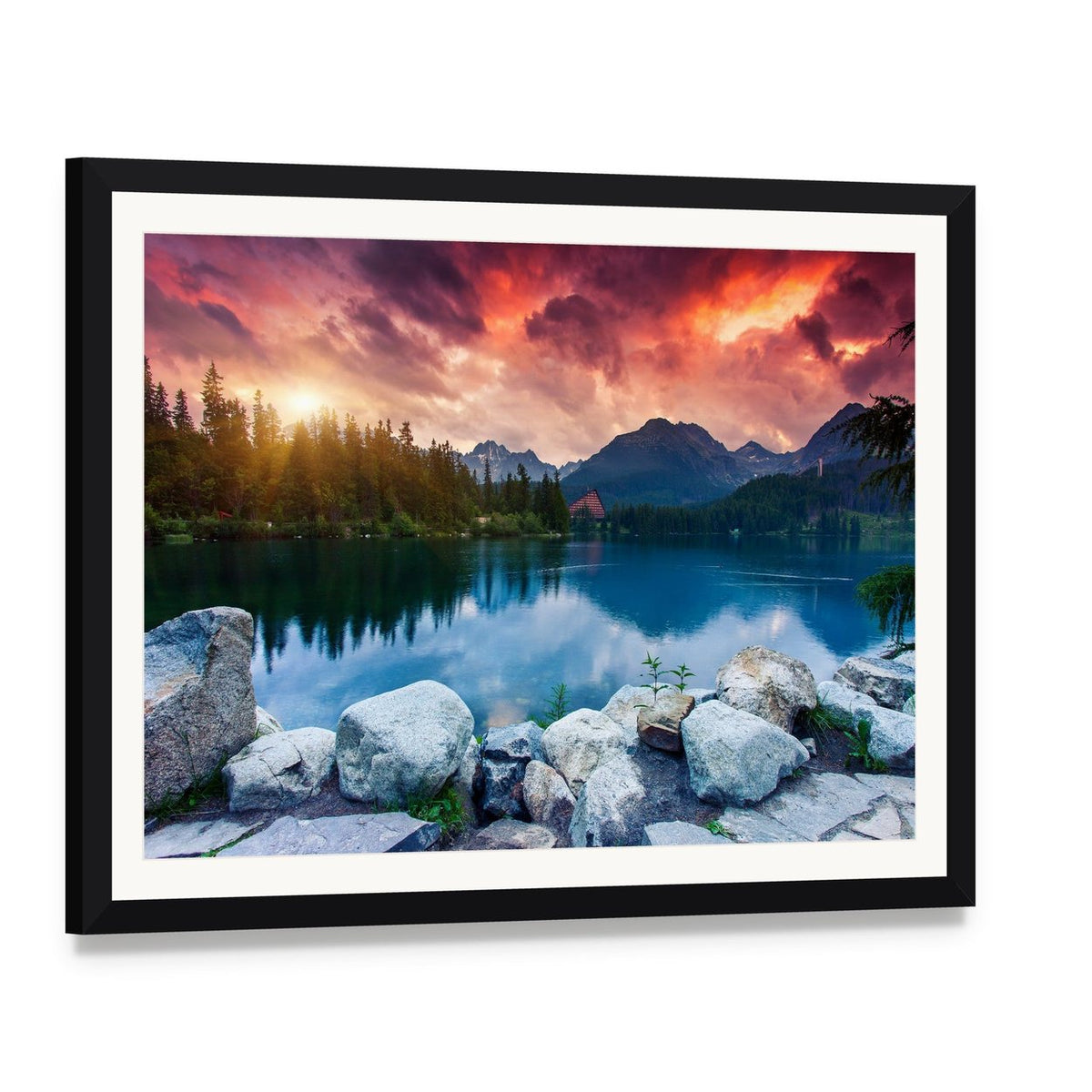 Tatra Dramatic Overcast Canvas Wall Art, framed print with white mat and black frame, angled product view