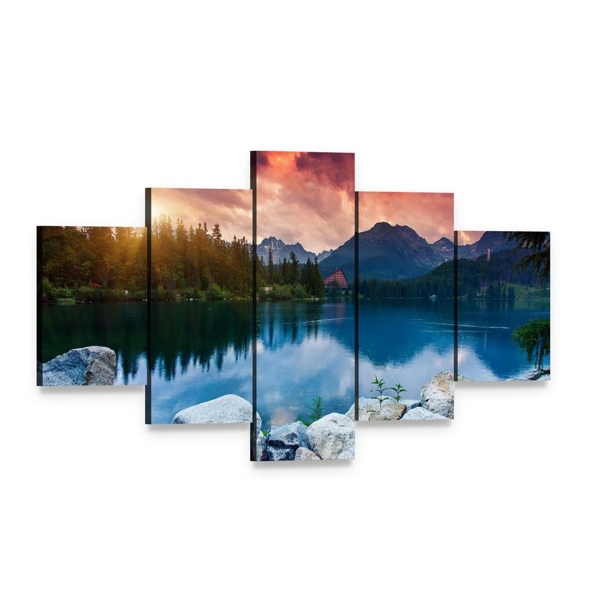 Tatra Dramatic Overcast Canvas Wall Art, 5 panel 5 Star layout gallery wrapped canvas set, angled product view