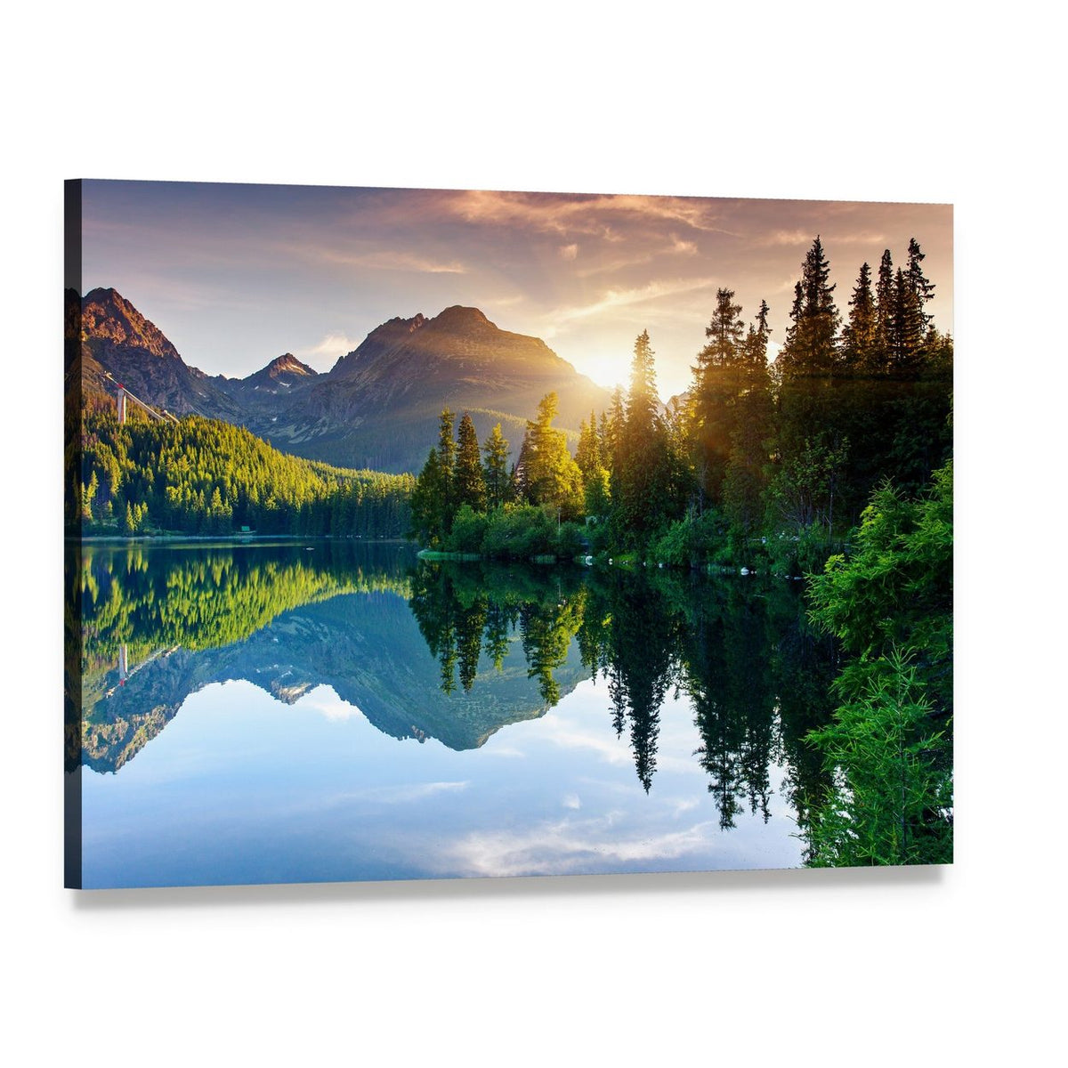 Mountain Lake in Slovakia at Sunrise Canvas Wall Art, single panel gallery wrapped canvas, angled product view