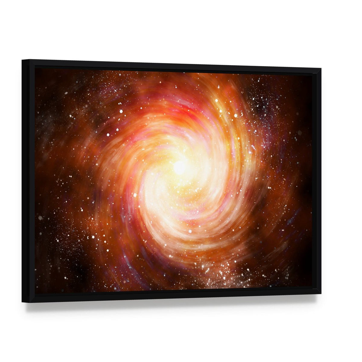 Spiral Galaxy in Space Canvas Wall Art, framed canvas in a black floater frame, angled product view