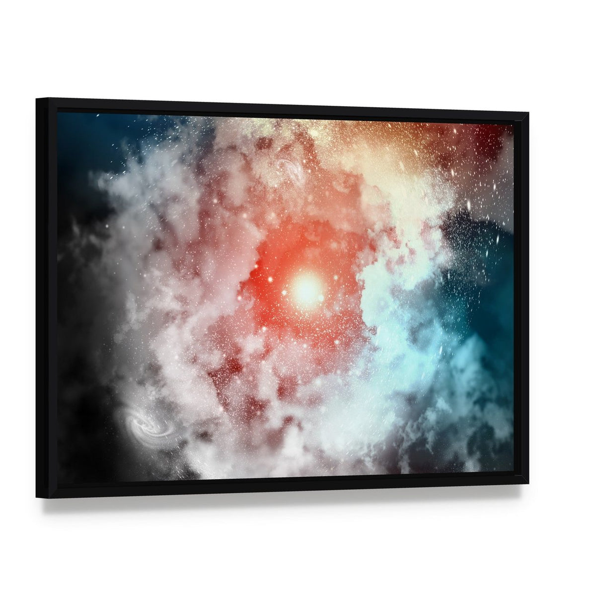 Cosmic Clouds of Mist Canvas Wall Art, framed canvas in a black floater frame, angled product view
