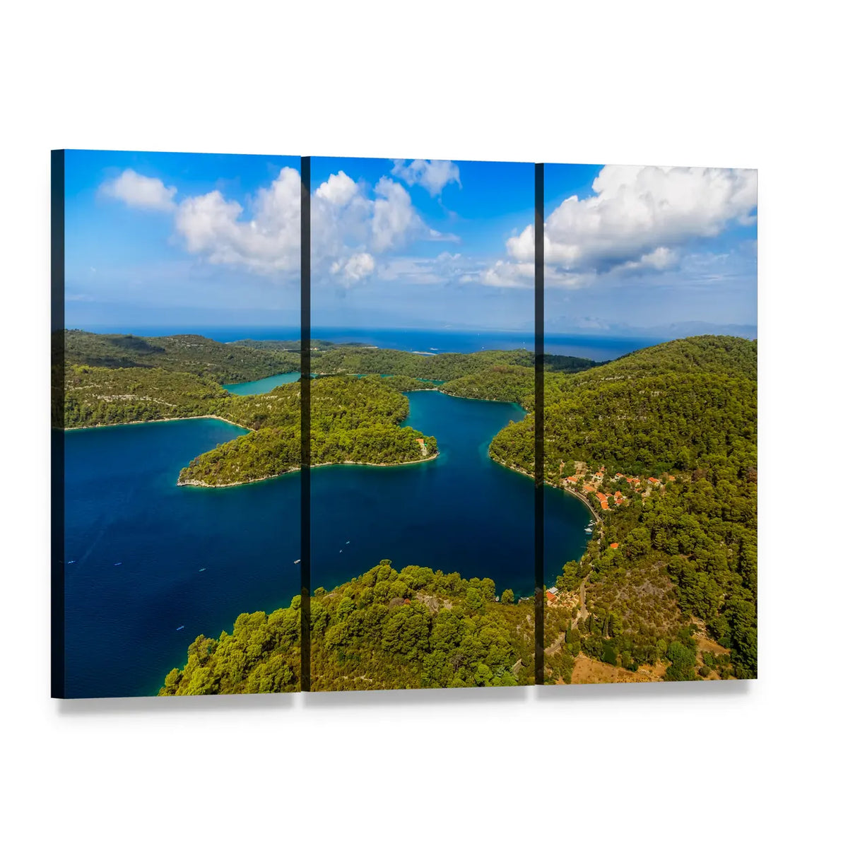 Islands of Mljet National Park Canvas Wall Art, 3 panel 3 Horizontal layout gallery wrapped canvas set, angled product view
