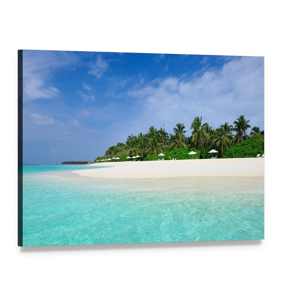 Tropical Island Beach in Maldives Canvas Wall Art, single panel gallery wrapped canvas, angled product view