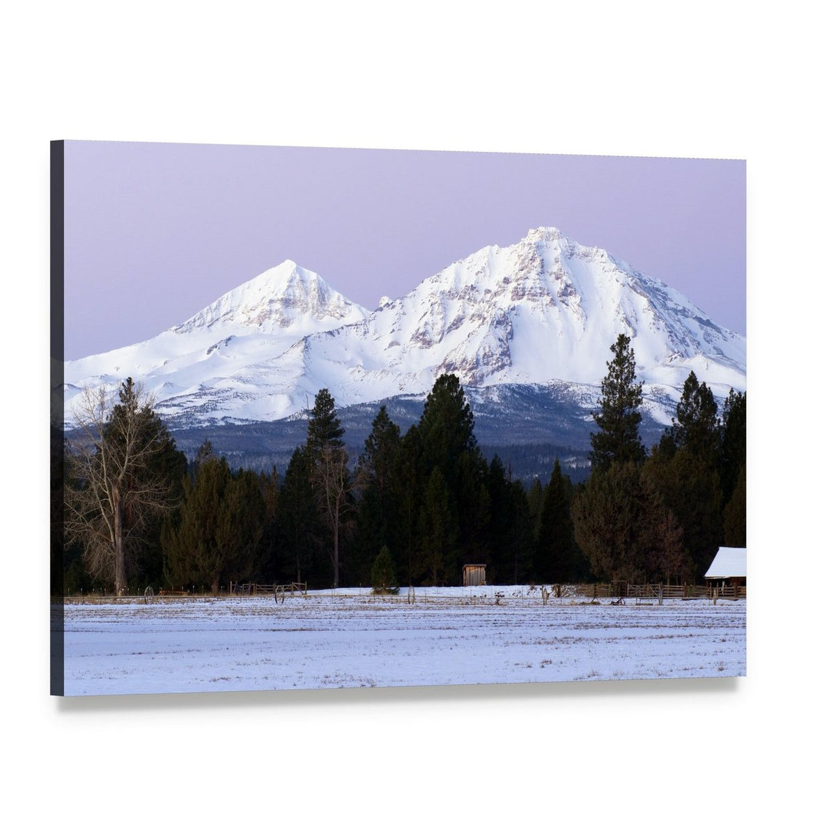 Three Sisters Mountains in Winter Canvas Wall Art, single panel gallery wrapped canvas, angled product view