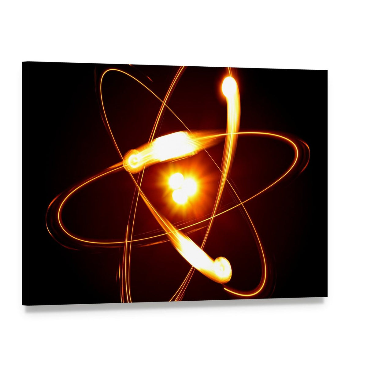 Abstract Atom Symbol Canvas Wall Art, single panel gallery wrapped canvas, angled product view