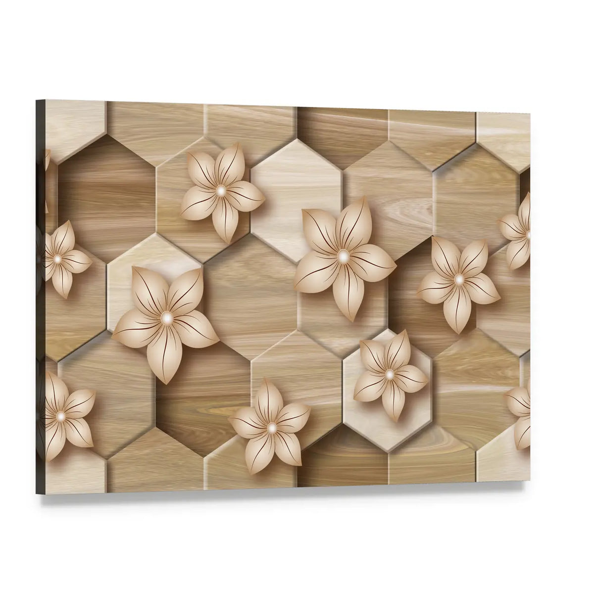 Honeycomb Floral Mural Canvas Wall Art, single panel gallery wrapped canvas, angled product view