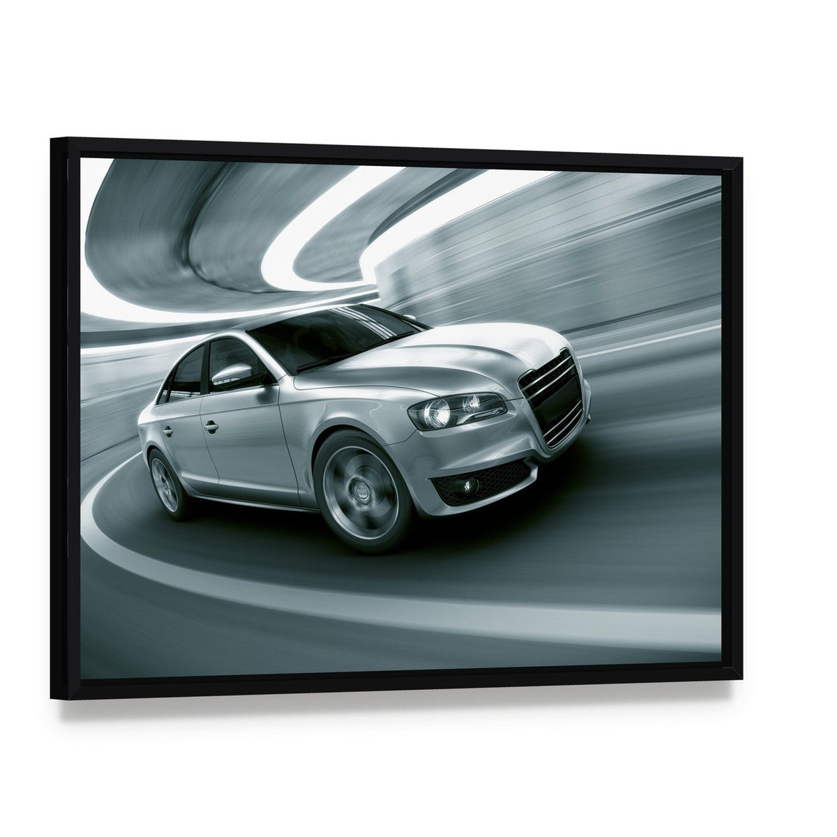 Car in a Tunnel Canvas Wall Art, framed canvas in a black floater frame, angled product view