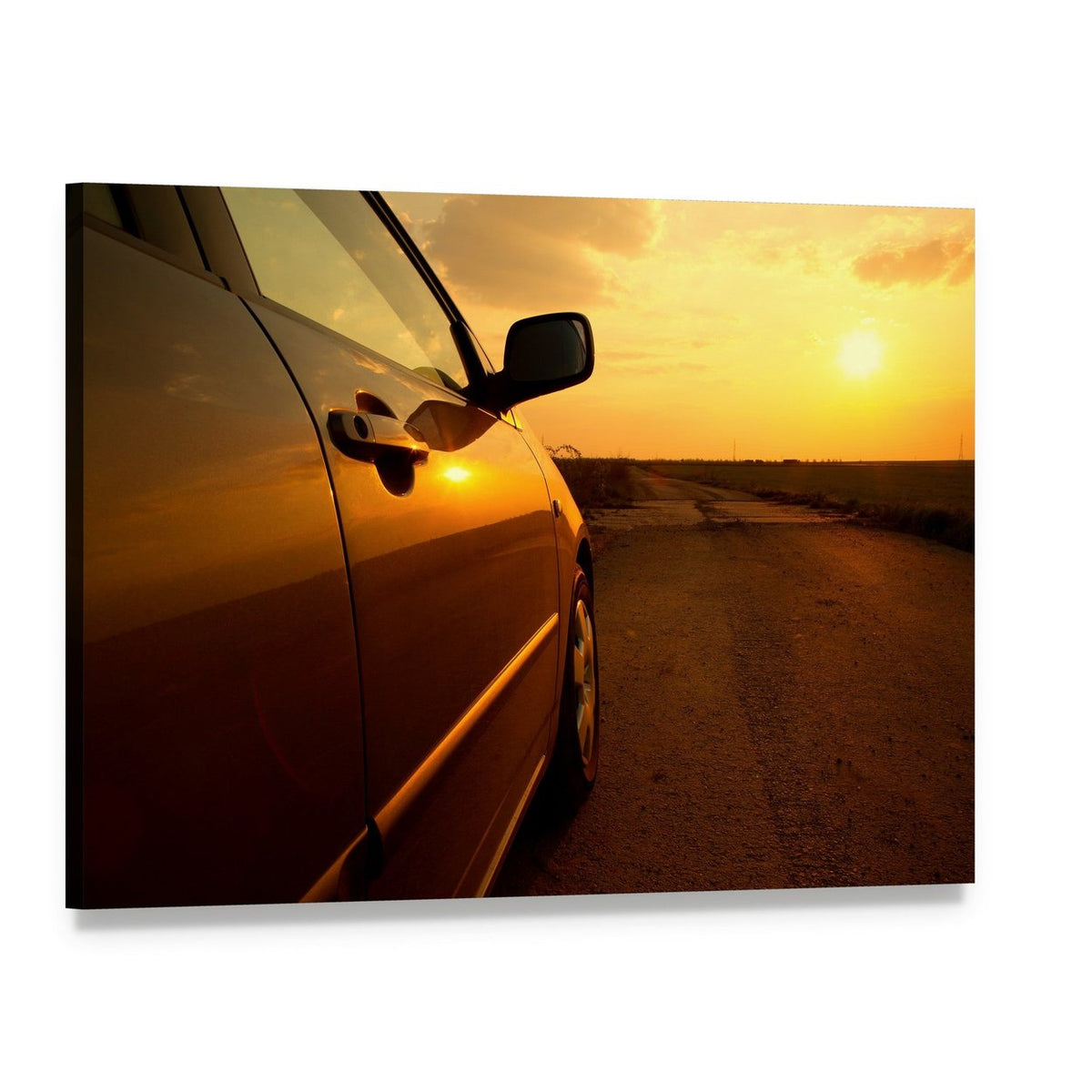 Car in the Sunset Canvas Wall Art, single panel gallery wrapped canvas, angled product view