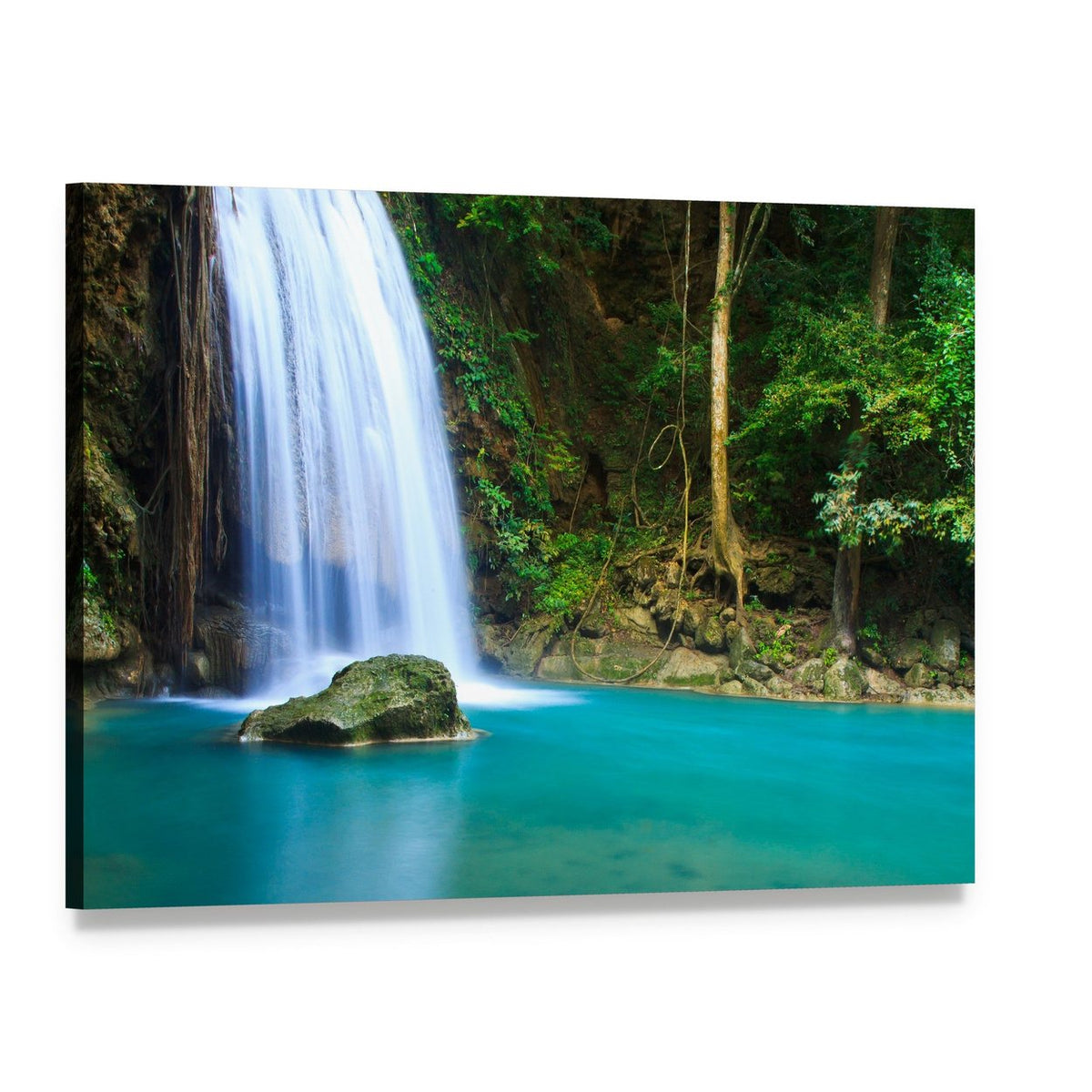 Waterfall in the Forest Canvas Wall Art, single panel gallery wrapped canvas, angled product view