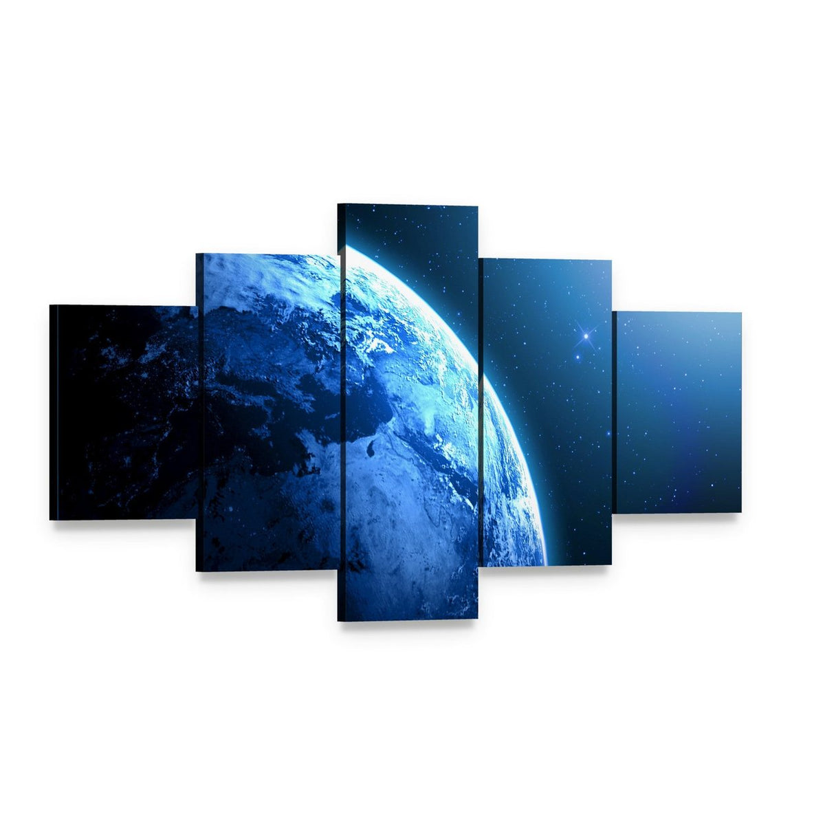 View of Planet from Space Canvas Wall Art, 5 panel 5 Star layout gallery wrapped canvas set, angled product view