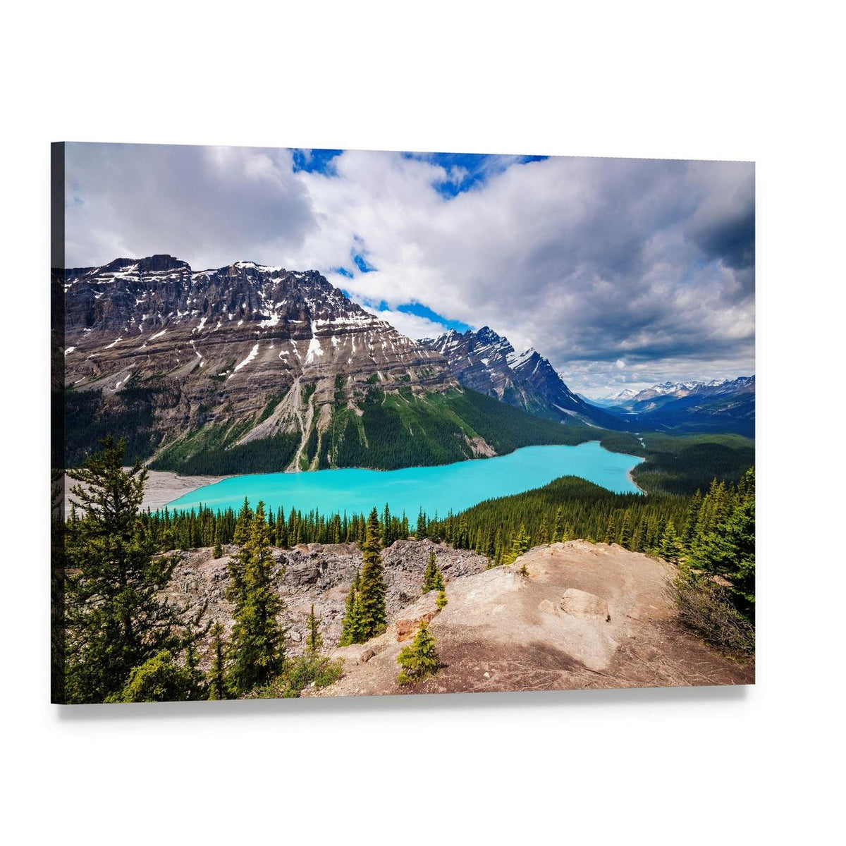Peyto Lake Under Dramatic Clouds Canvas Wall Art, single panel gallery wrapped canvas, angled product view