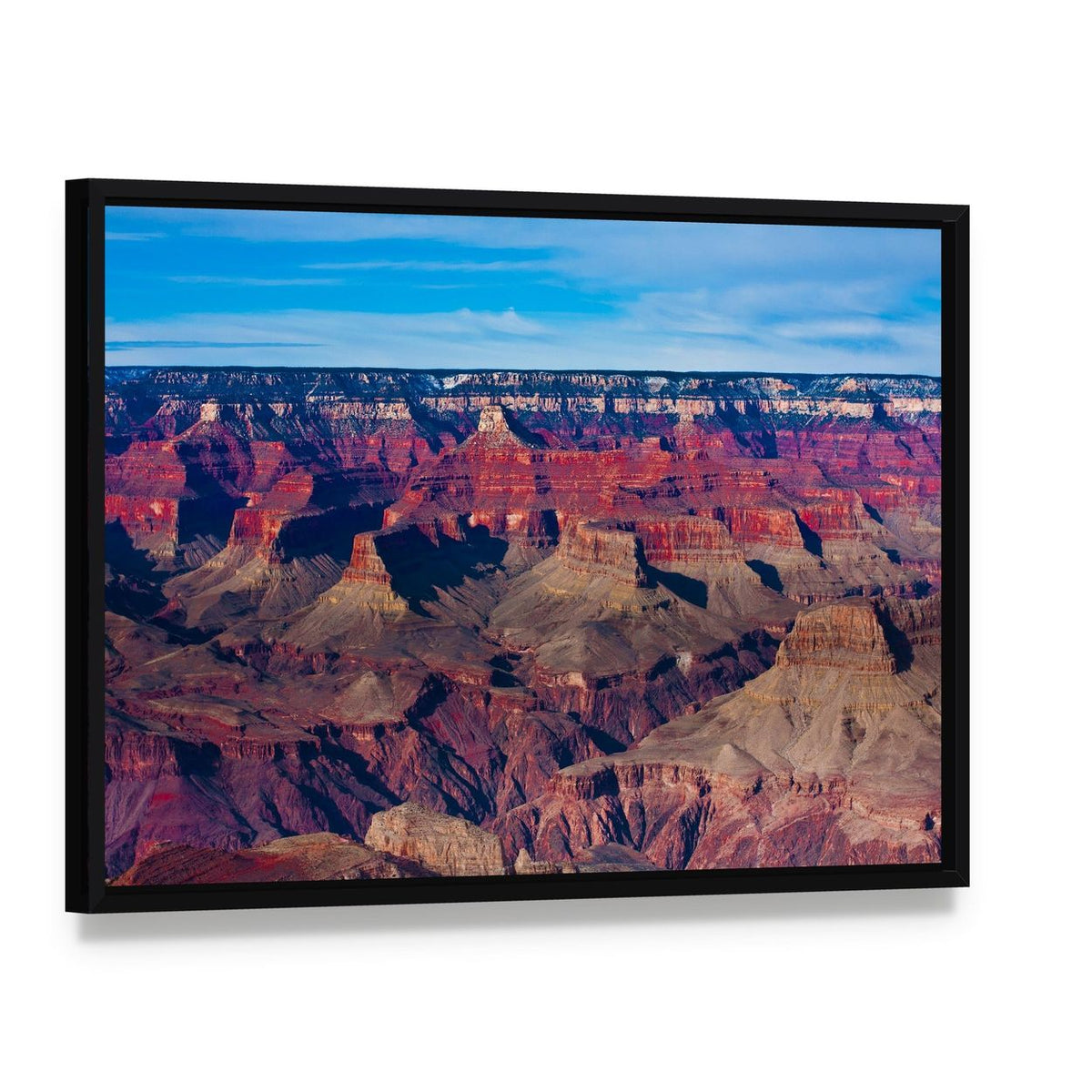 Famous Grand Canyon Canvas Wall Art, framed canvas in a black floater frame, angled product view