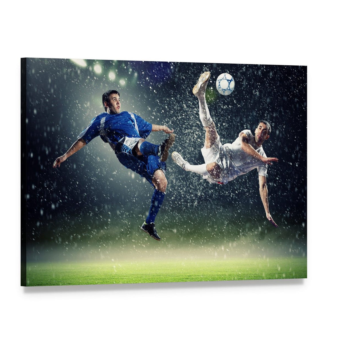 Football Player in Jump Canvas Wall Art, single panel gallery wrapped canvas, angled product view