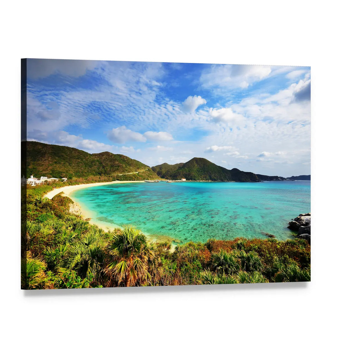 Aharen Beach Tropical Bay Canvas Wall Art, single panel gallery wrapped canvas, angled product view