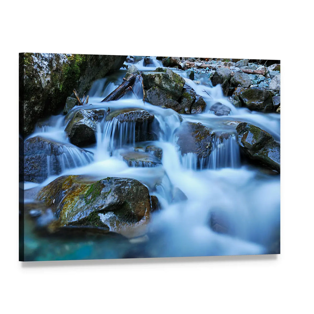 River Through Mossy Stones in Cadore Canvas Wall Art, single panel gallery wrapped canvas, angled product view