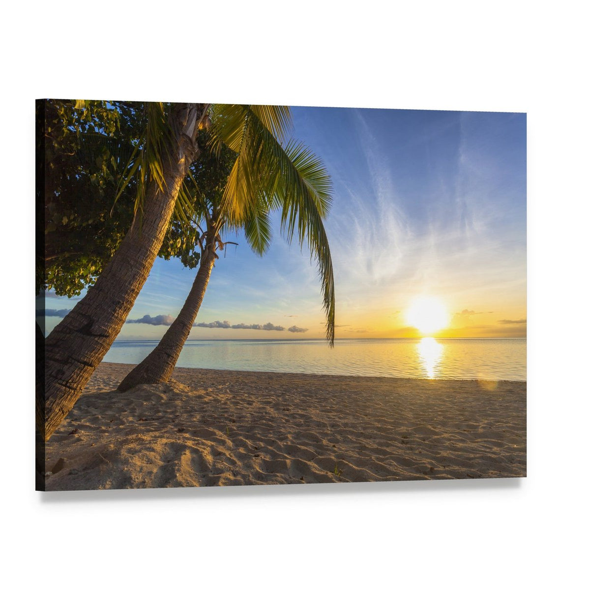 Sunset Over Tropical Fiji Beach Canvas Wall Art, single panel gallery wrapped canvas, angled product view