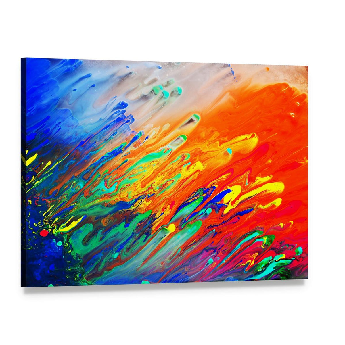 Colorful Abstract Acrylic Canvas Wall Art, single panel gallery wrapped canvas, angled product view