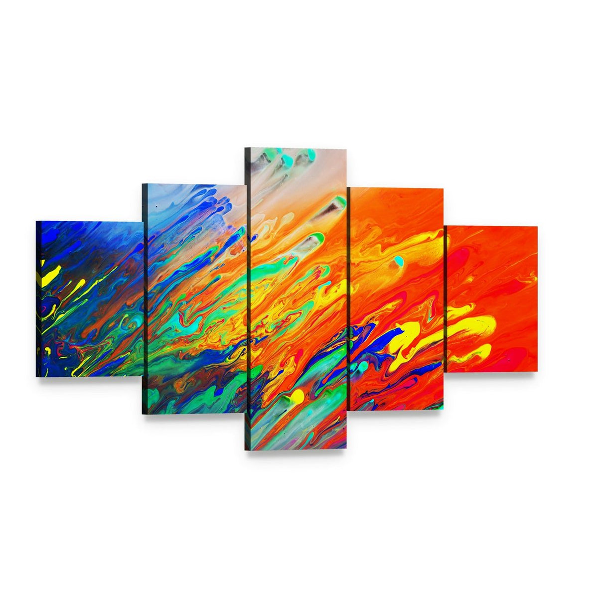 Colorful Abstract Acrylic Canvas Wall Art, 5 panel 5 Star layout gallery wrapped canvas set, angled product view