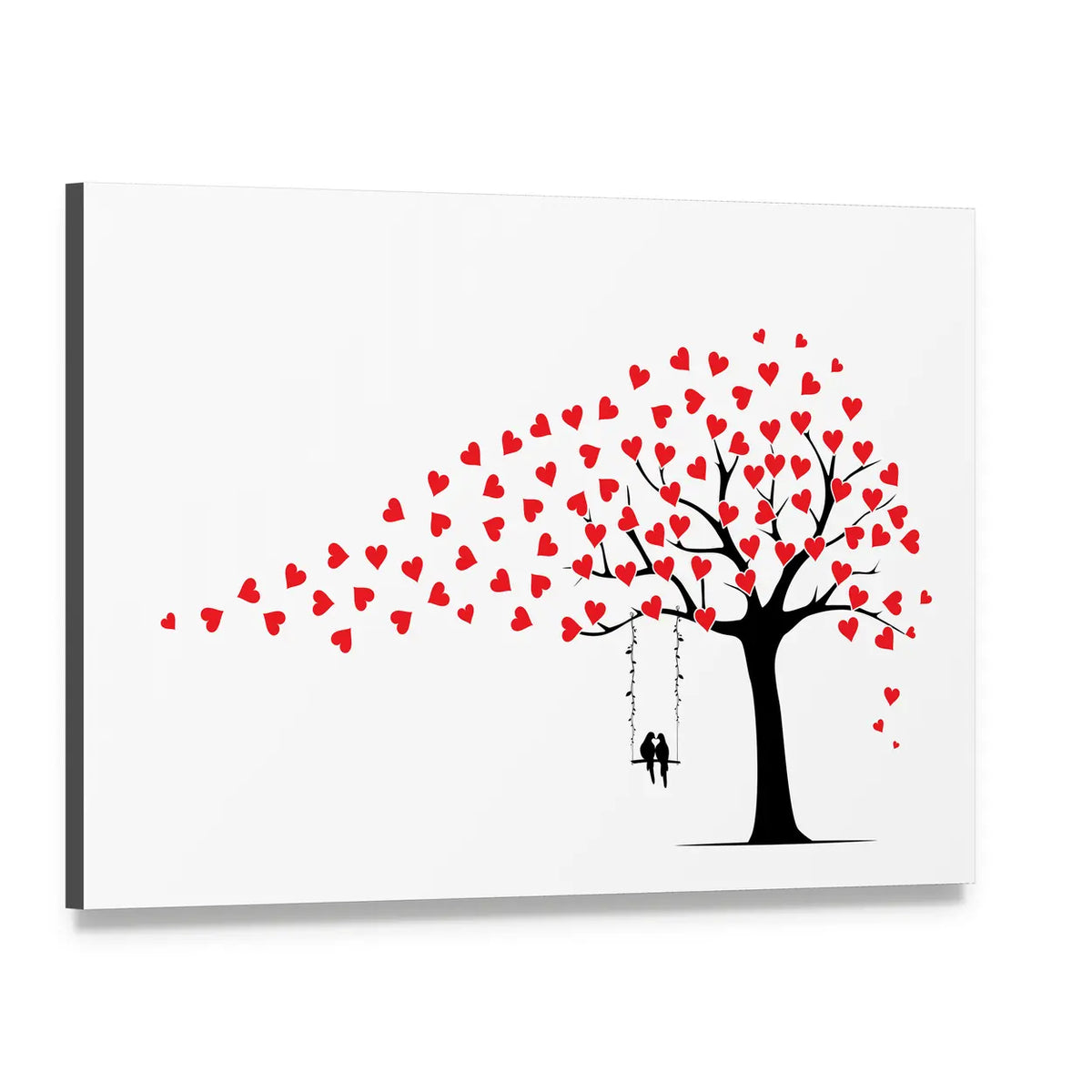 Tree with Heart Leaves and Couple on Swing Canvas Wall Art, single panel gallery wrapped canvas, angled product view