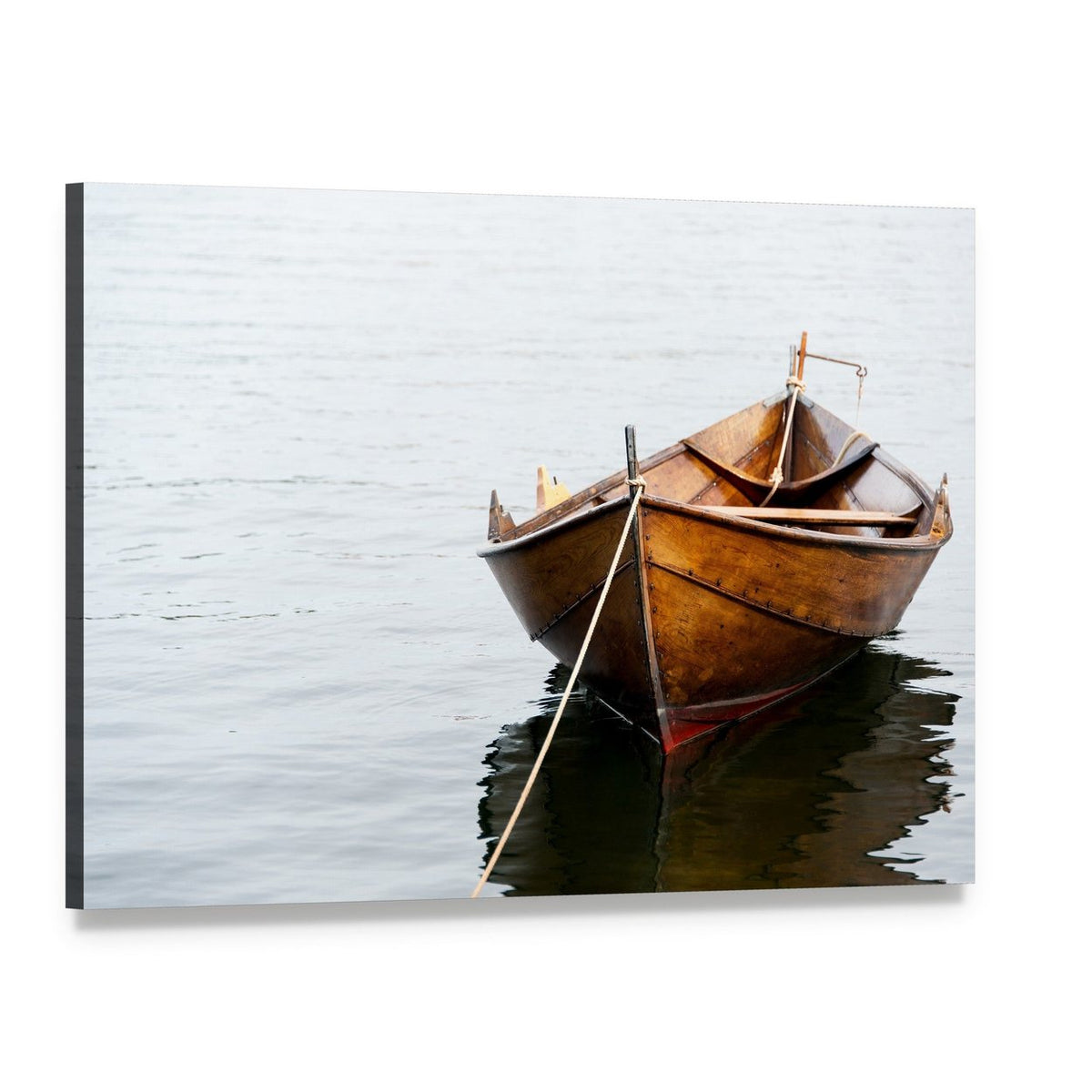 Old Wooden Row Boat Canvas Wall Art, single panel gallery wrapped canvas, angled product view