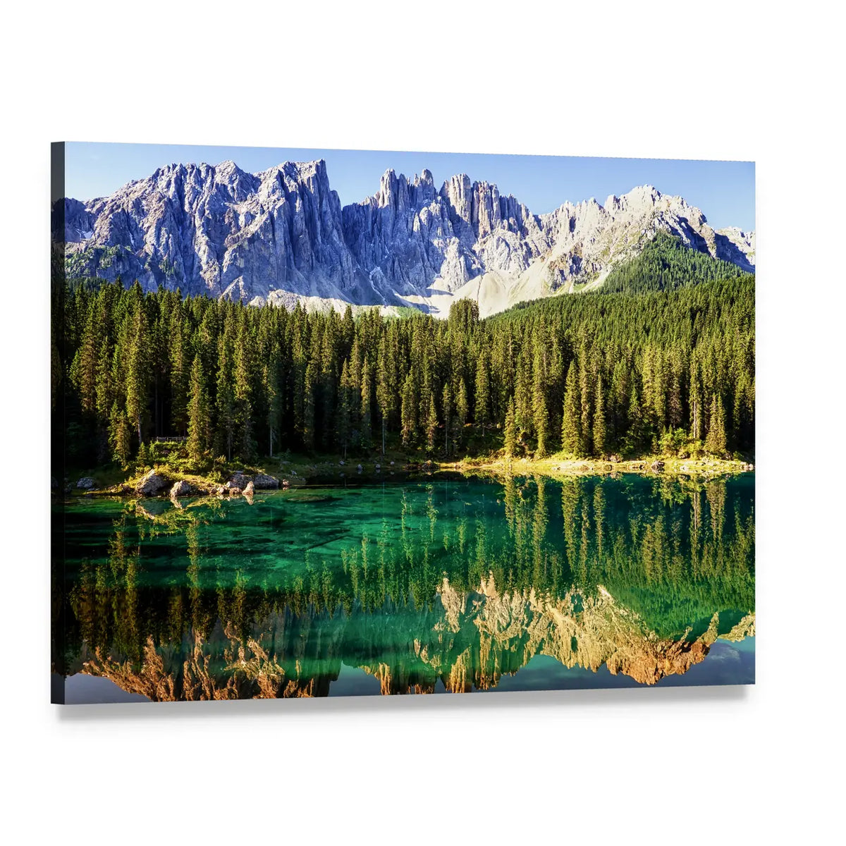 Alpine Lake with Snow-dusted Peaks Canvas Wall Art, single panel gallery wrapped canvas, angled product view