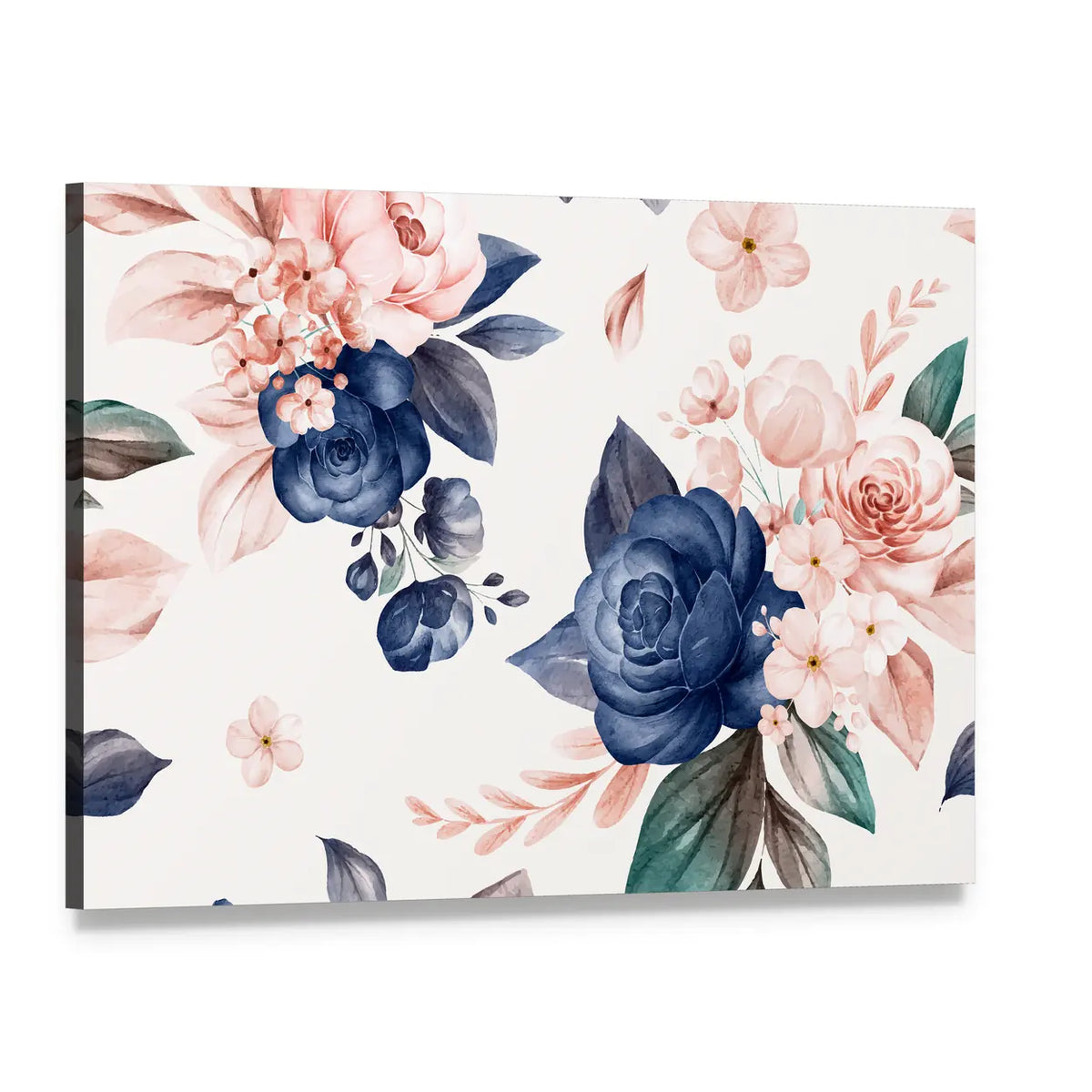 Wildflowers and Navy Roses Canvas Wall Art, single panel gallery wrapped canvas, angled product view