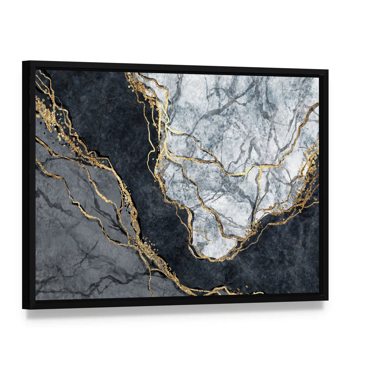 Digital Marbling Illustration Canvas Wall Art, framed canvas in a black floater frame, angled product view