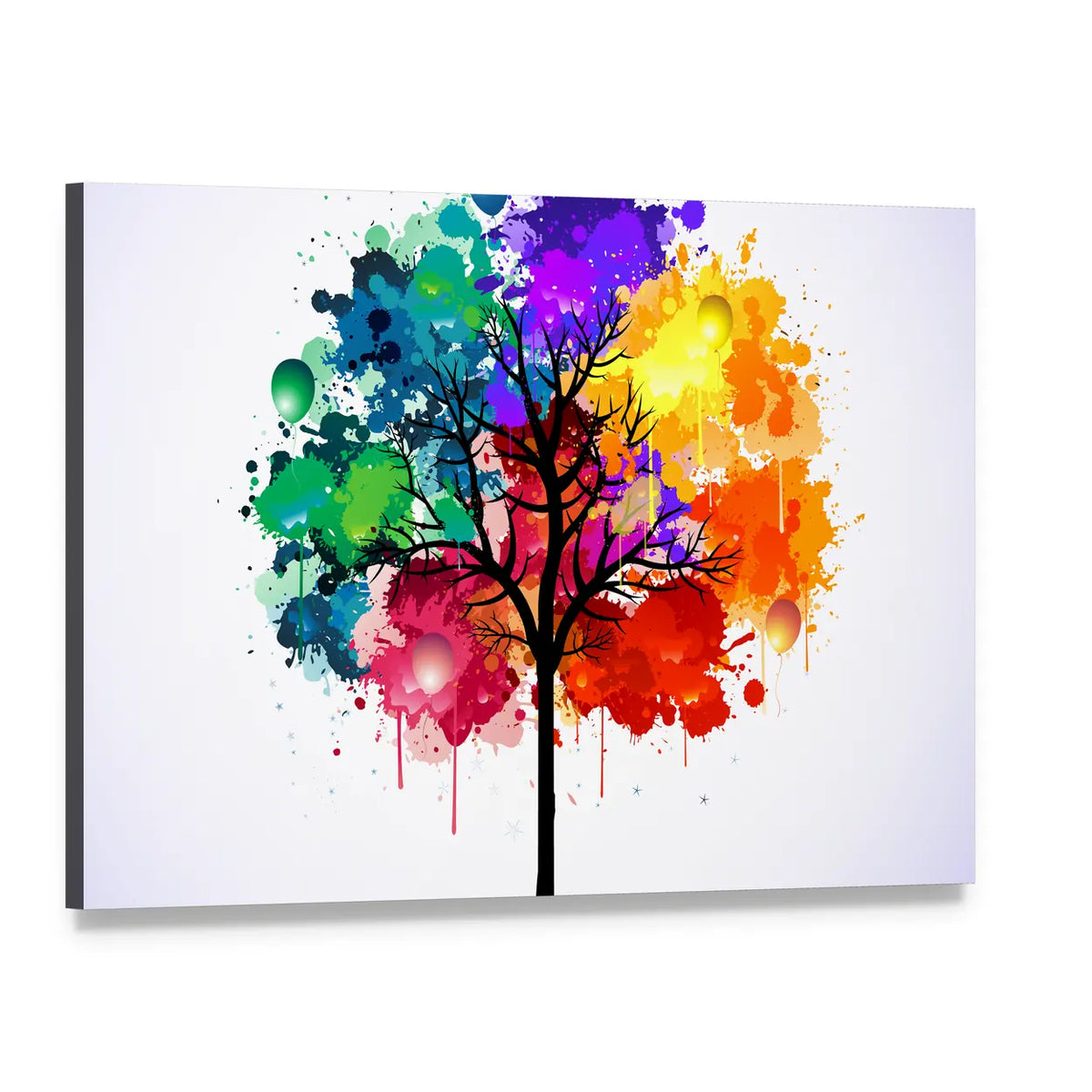 Colorful Abstract Tree with Balloons Canvas Wall Art, single panel gallery wrapped canvas, angled product view