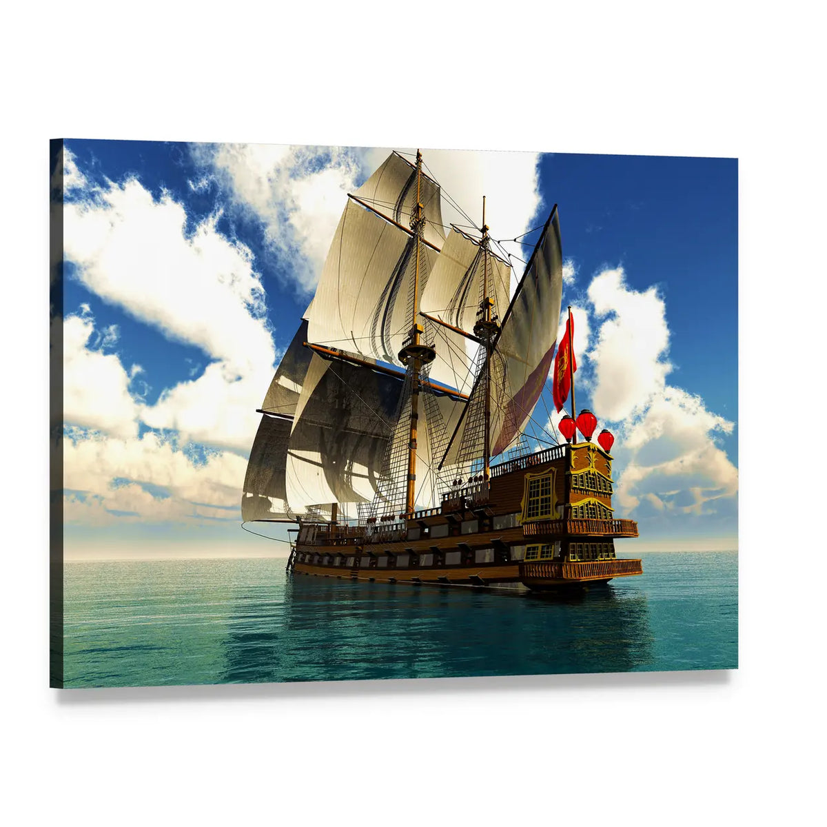 Pirate Brigantine at Sea Canvas Wall Art, single panel gallery wrapped canvas, angled product view