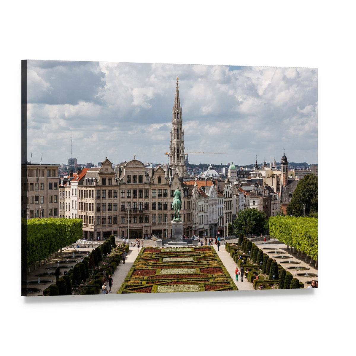 Brussels Urban Landscape with Gothic Spire Canvas Wall Art, single panel gallery wrapped canvas, angled product view