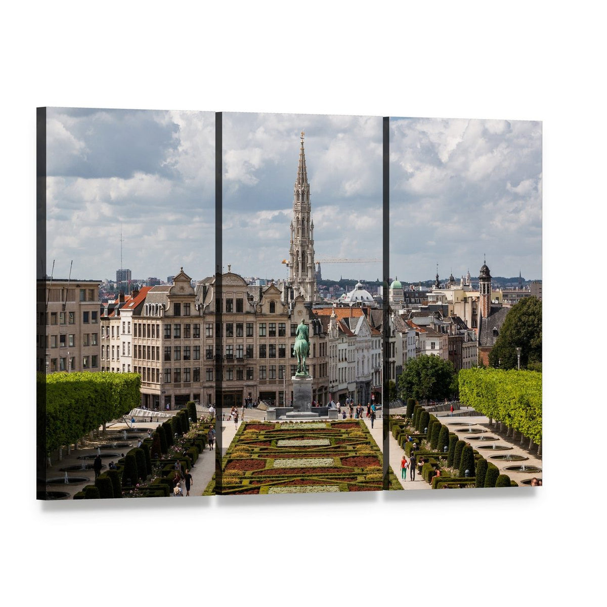 Brussels Urban Landscape with Gothic Spire Canvas Wall Art, 3 panel 3 Horizontal layout gallery wrapped canvas set, angled product view