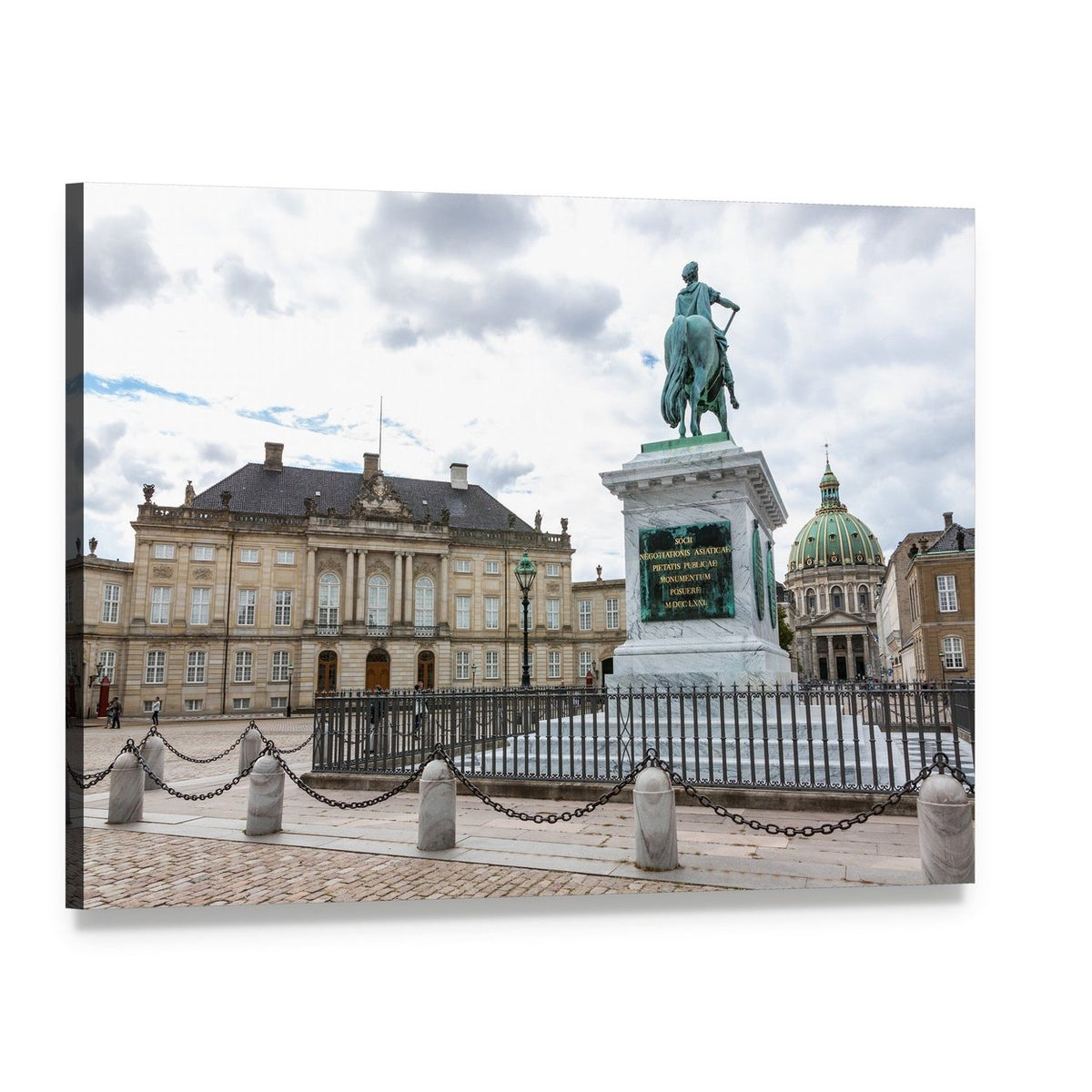 Amalienborg Palace with Equestrian Statue Canvas Wall Art, single panel gallery wrapped canvas, angled product view