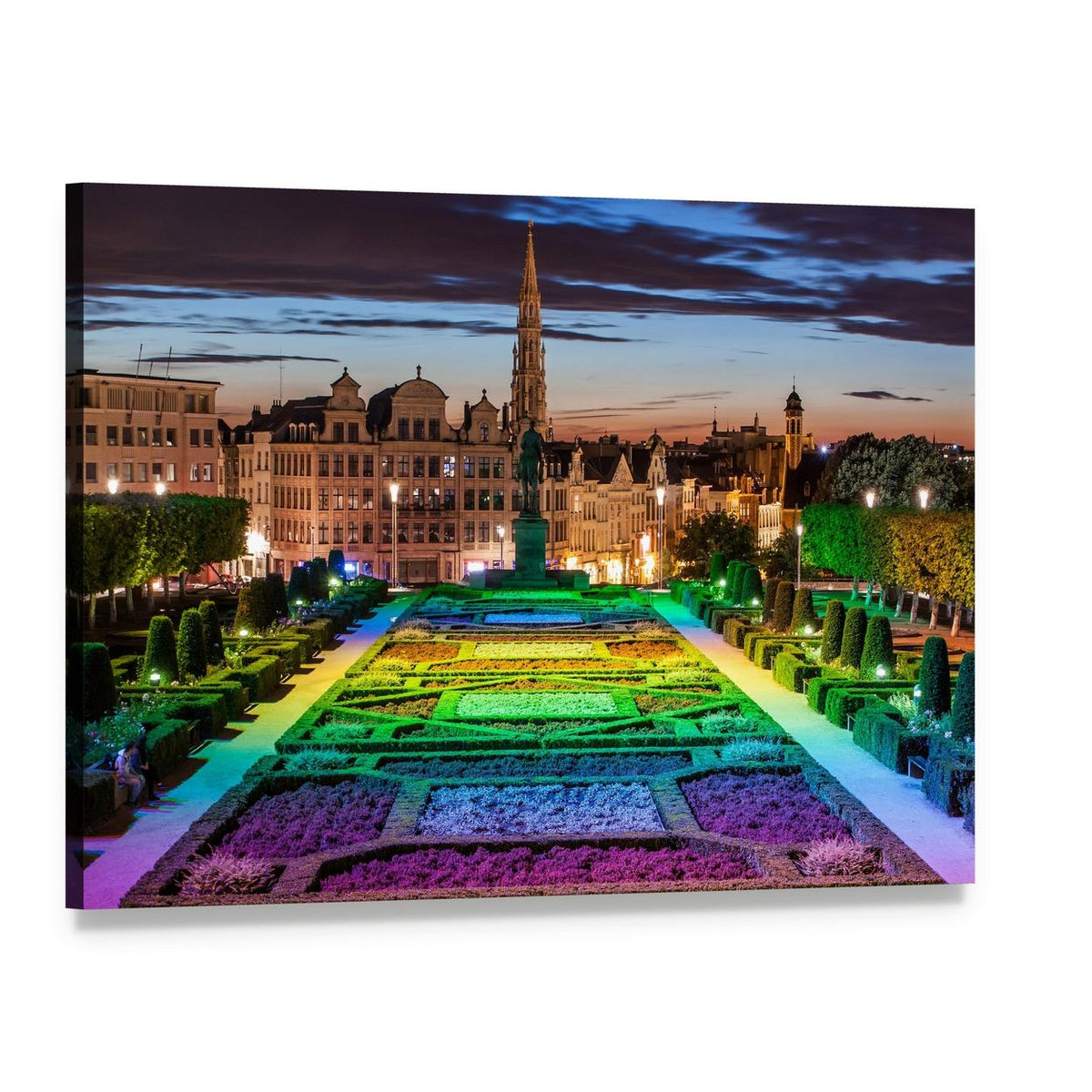 Vibrant Brussels Cityscape at Dusk Canvas Wall Art, single panel gallery wrapped canvas, angled product view