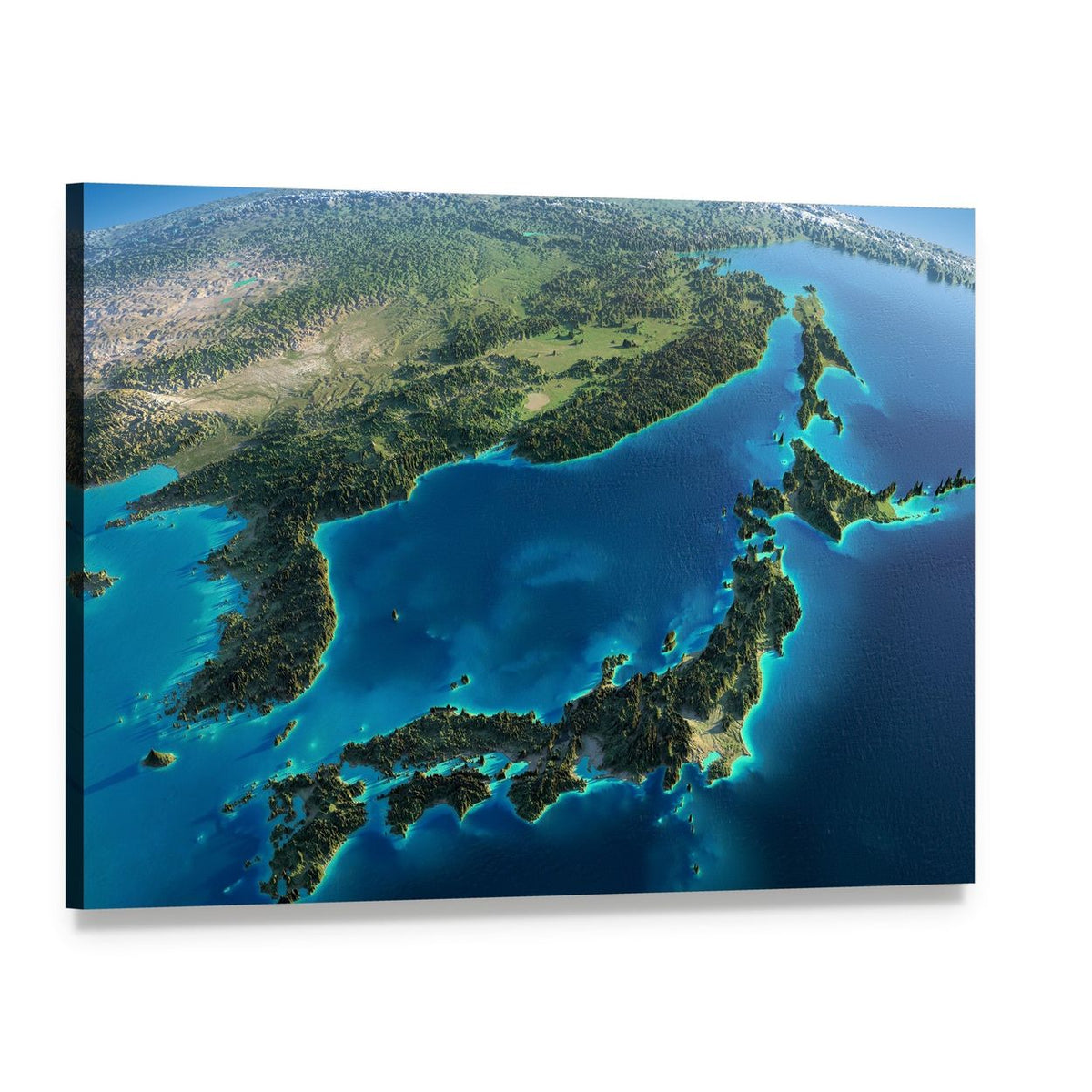 Japan and the Sea Map Canvas Wall Art, single panel gallery wrapped canvas, angled product view