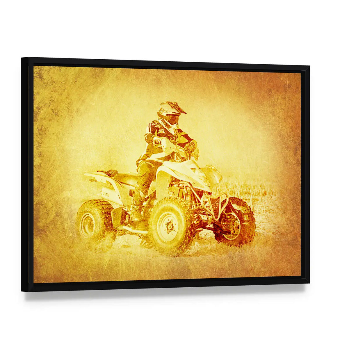 Off-road Atv Quad Bike Canvas Wall Art, framed canvas in a black floater frame, angled product view