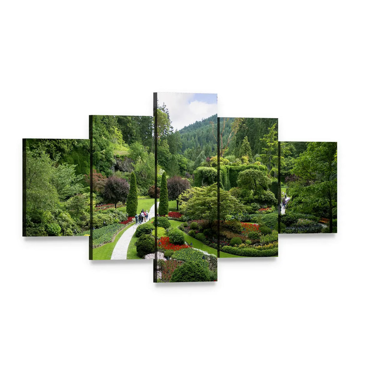 Beautiful Butchart Garden Canvas Wall Art, 5 panel 5 Star layout gallery wrapped canvas set, angled product view