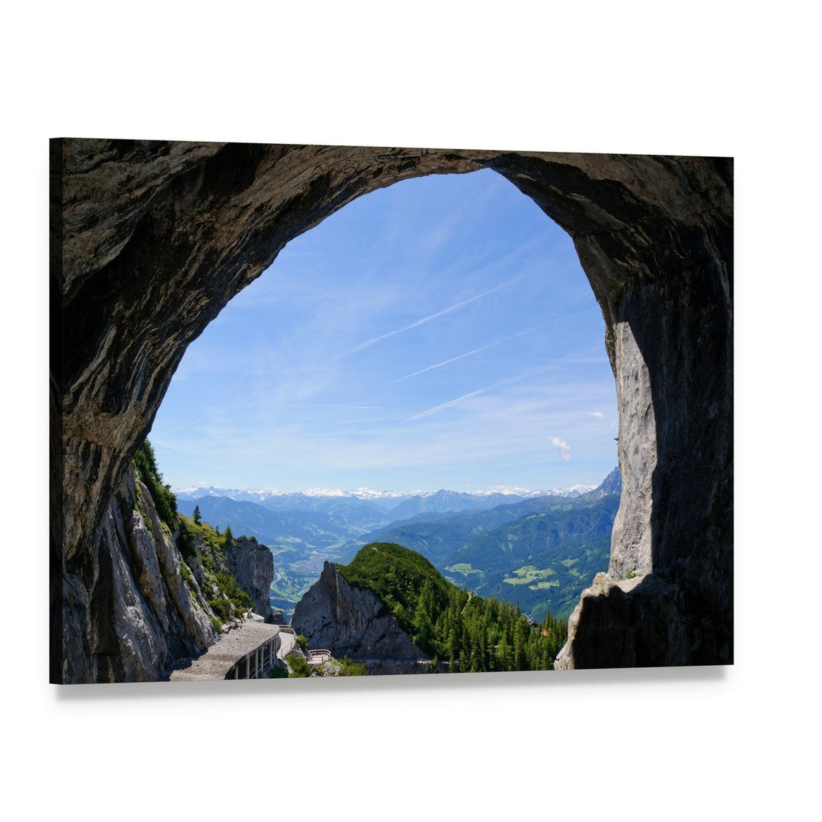 View from Inside Mountain Cave Canvas Wall Art, single panel gallery wrapped canvas, angled product view