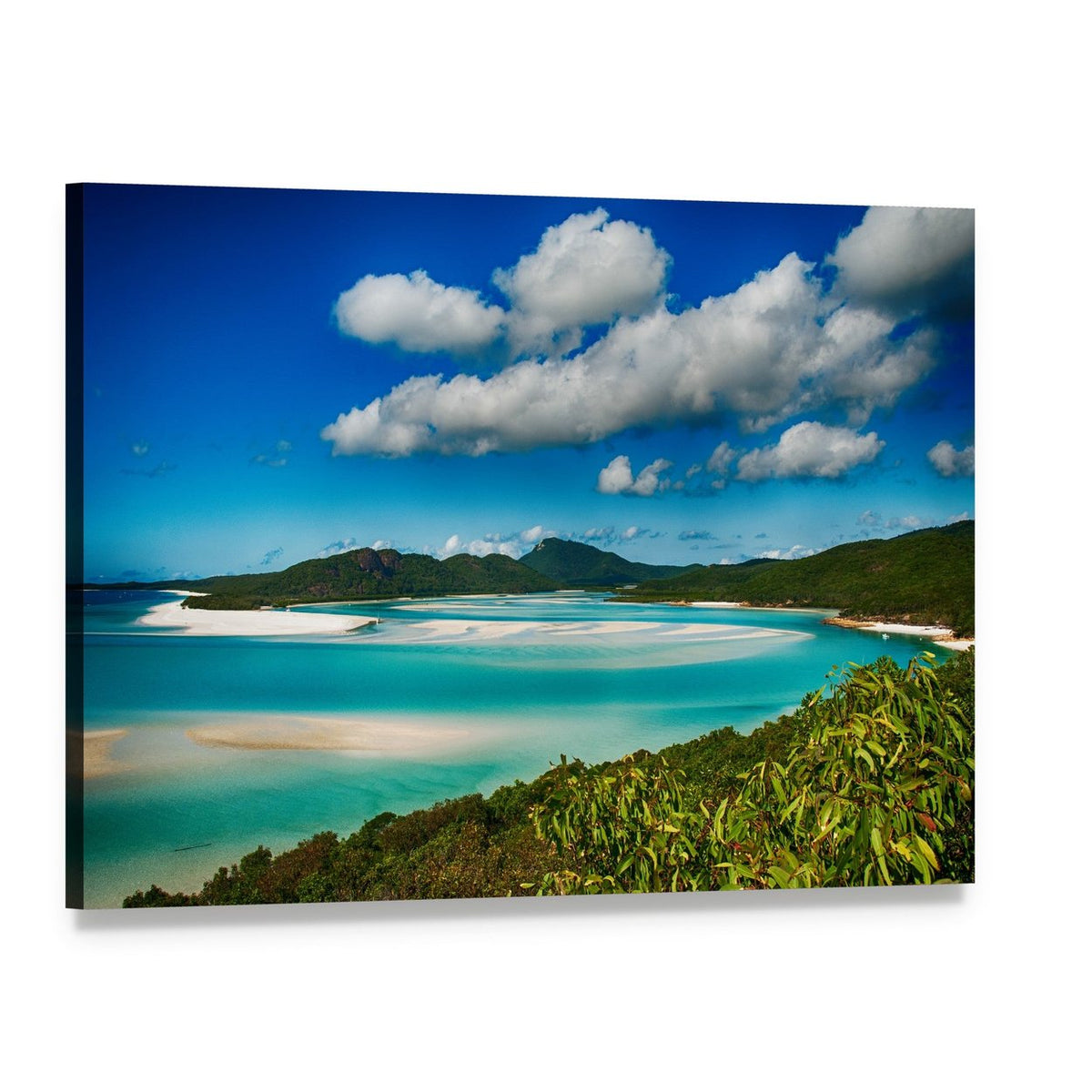 Whitehaven Beach Lagoon Canvas Wall Art, single panel gallery wrapped canvas, angled product view