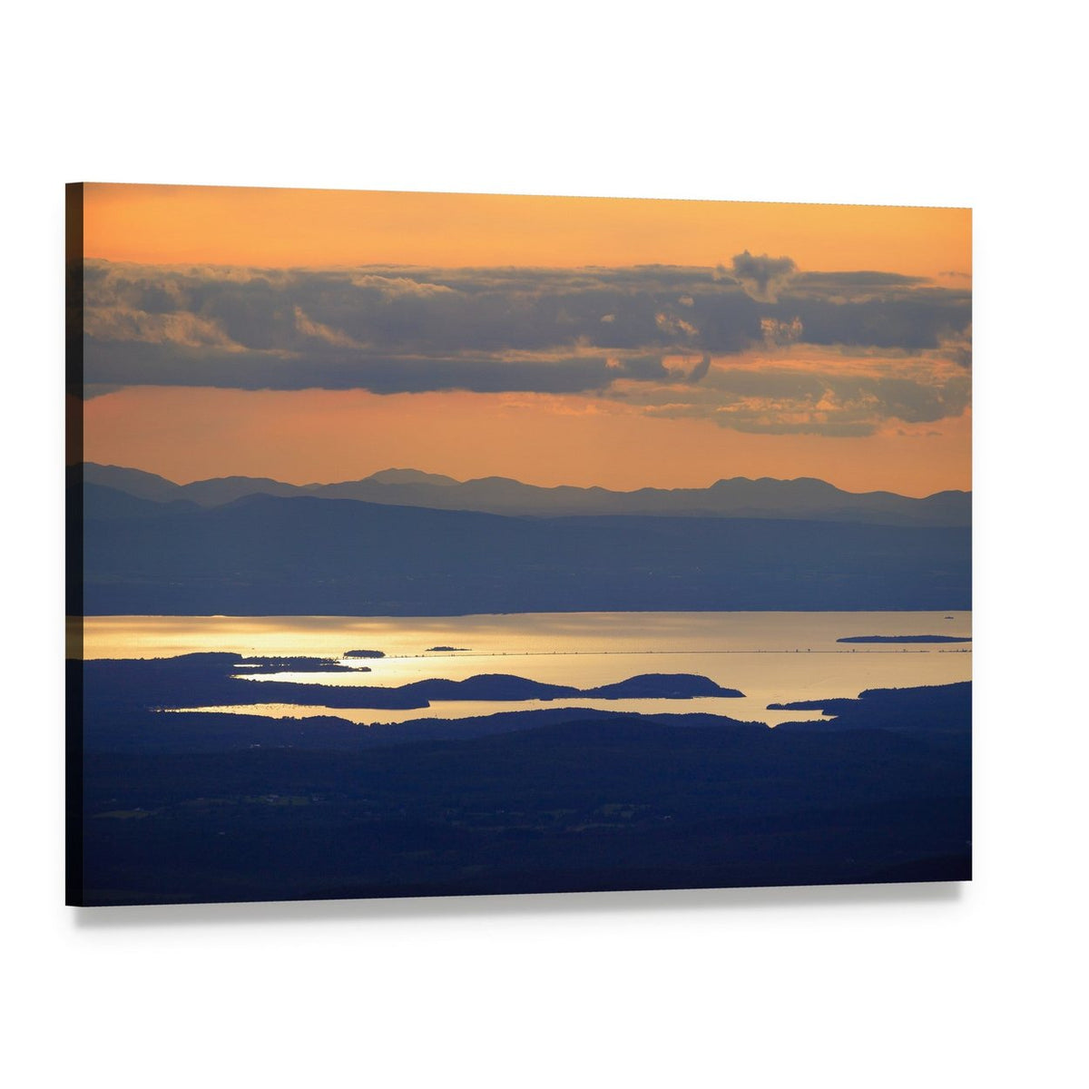 Lake Champlain Sunset Canvas Wall Art, single panel gallery wrapped canvas, angled product view